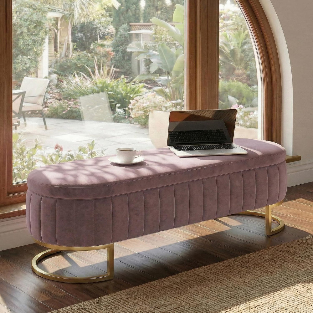 51" Velvet Storage Ottoman Bench End of Bed for Bedroom Entryway Purple ...