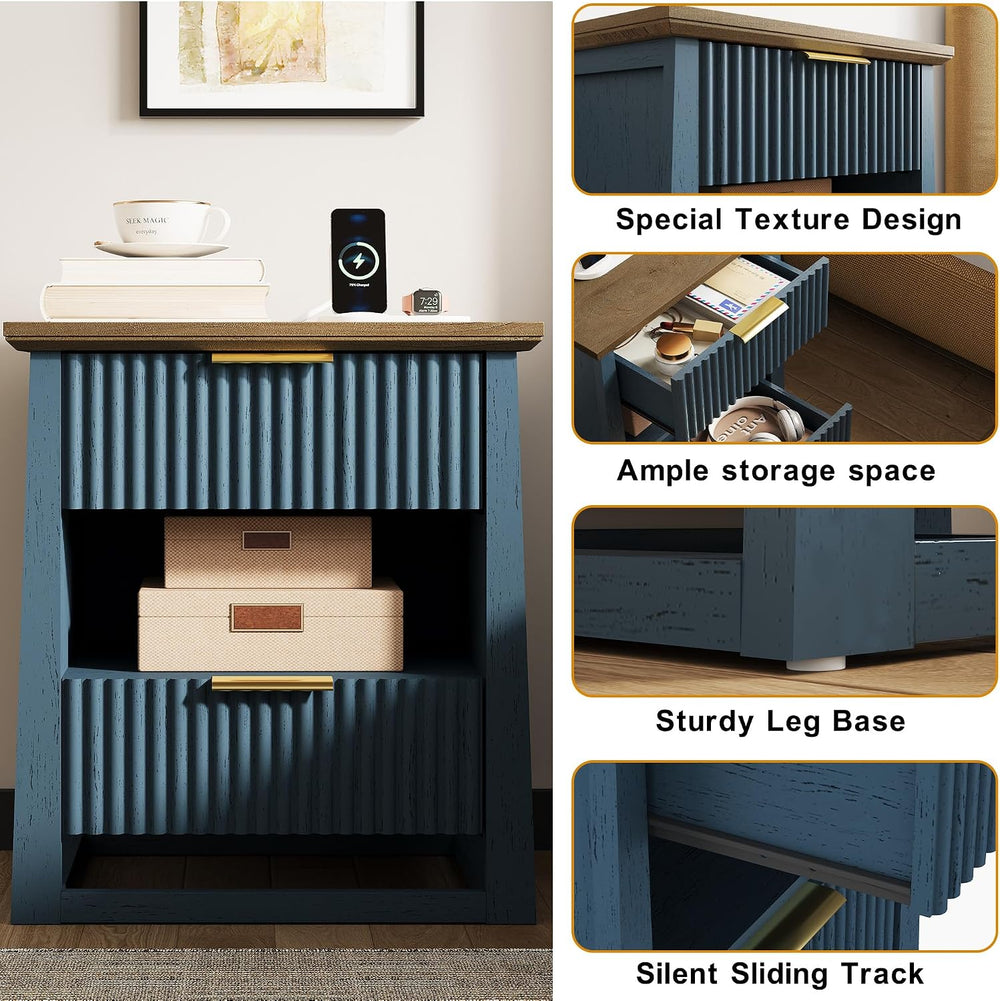 HIFYOBRO Fluted End Table with Charging Station and Motion Sensor Light, Mode...