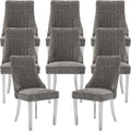 Grey Mid Century Dining Chairs Set of 8, Modern Kitchen & Dining Room Chairs Set of 8, Chenille Fabric Upholstered Kitchen Chairs for Dining Table, Sillas de Comedor, Silver Legs (Gray, 8 Pcs)