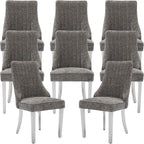 Grey Mid Century Dining Chairs Set of 8, Modern Kitchen & Dining Room Chairs Set of 8, Chenille Fabric Upholstered Kitchen Chairs for Dining Table, Sillas de Comedor, Silver Legs (Gray, 8 Pcs)