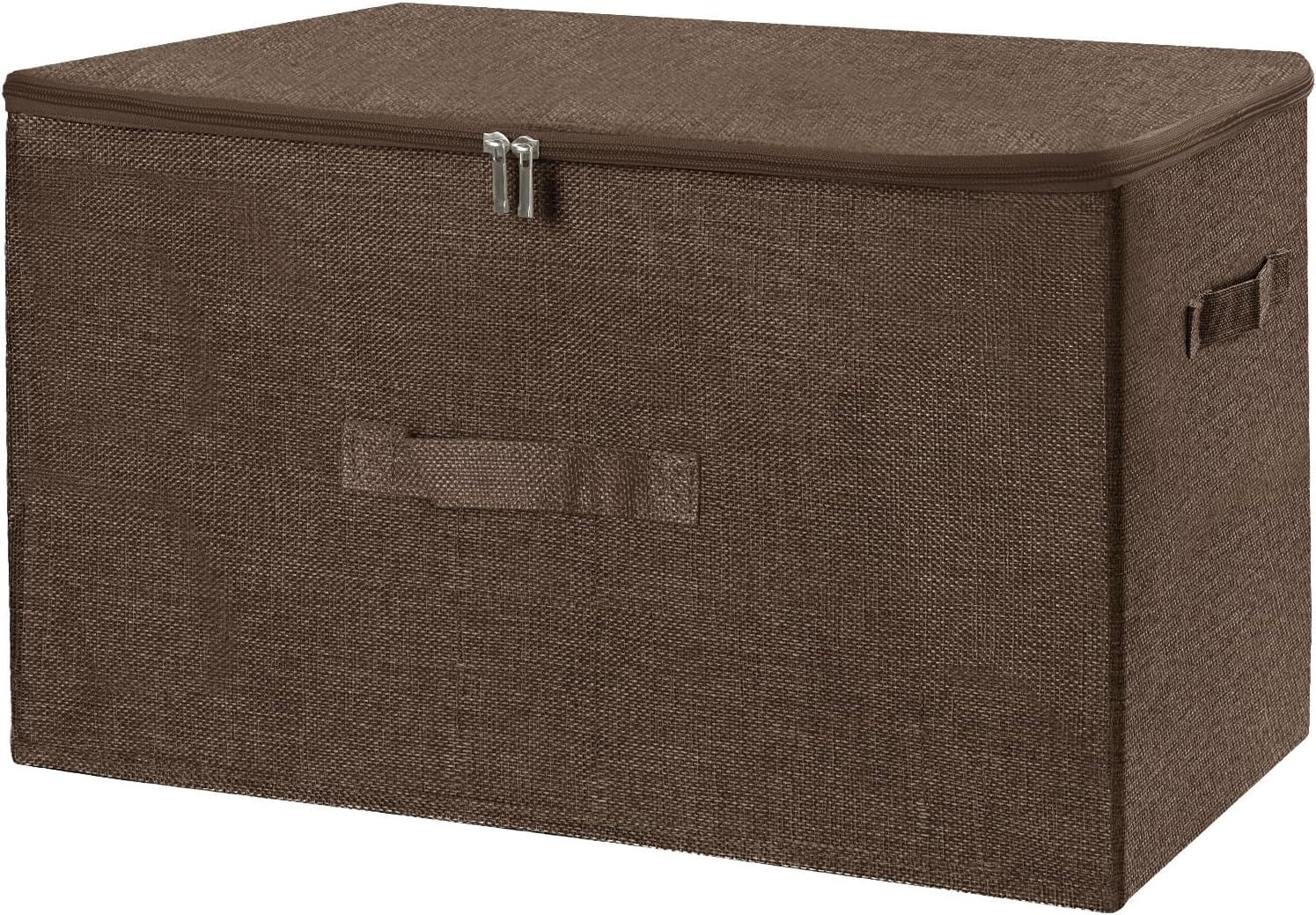 ANMINY Fabric Storage Bins with Zipper Lids, 20"x15"x12", Coffee, 1 PCS | 62.3Qt Cotton Linen Storage Box, PP Board Frame, Washable, Collapsible, with Handles & 3-side Open Lid, Stackable Extra Large