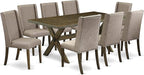 East West Furniture X777FL716-9 9 Piece Dining Table Set Includes a Rectangle Dining Room Table with X-Legs and 8 Dark Khaki Linen Fabric Parsons Chairs, 40x72 Inch, Multi-Color