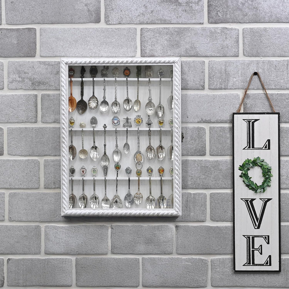Ikee Design Wooden 30-Souvenir Spoon Display Case Cabinet, Wall-Mounted Tea S...