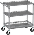 Rolling Cart with Wheels, Heavy Duty 3 Tier Metal Utility Cart 990lbs Capacity, Multi-Purpose Wire Rolling Storage Trolley for Kitchen Garage Office Commercial Use, Gray