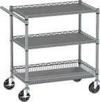 Rolling Cart with Wheels, Heavy Duty 3 Tier Metal Utility Cart 990lbs Capacity, Multi-Purpose Wire Rolling Storage Trolley for Kitchen Garage Office Commercial Use, Gray