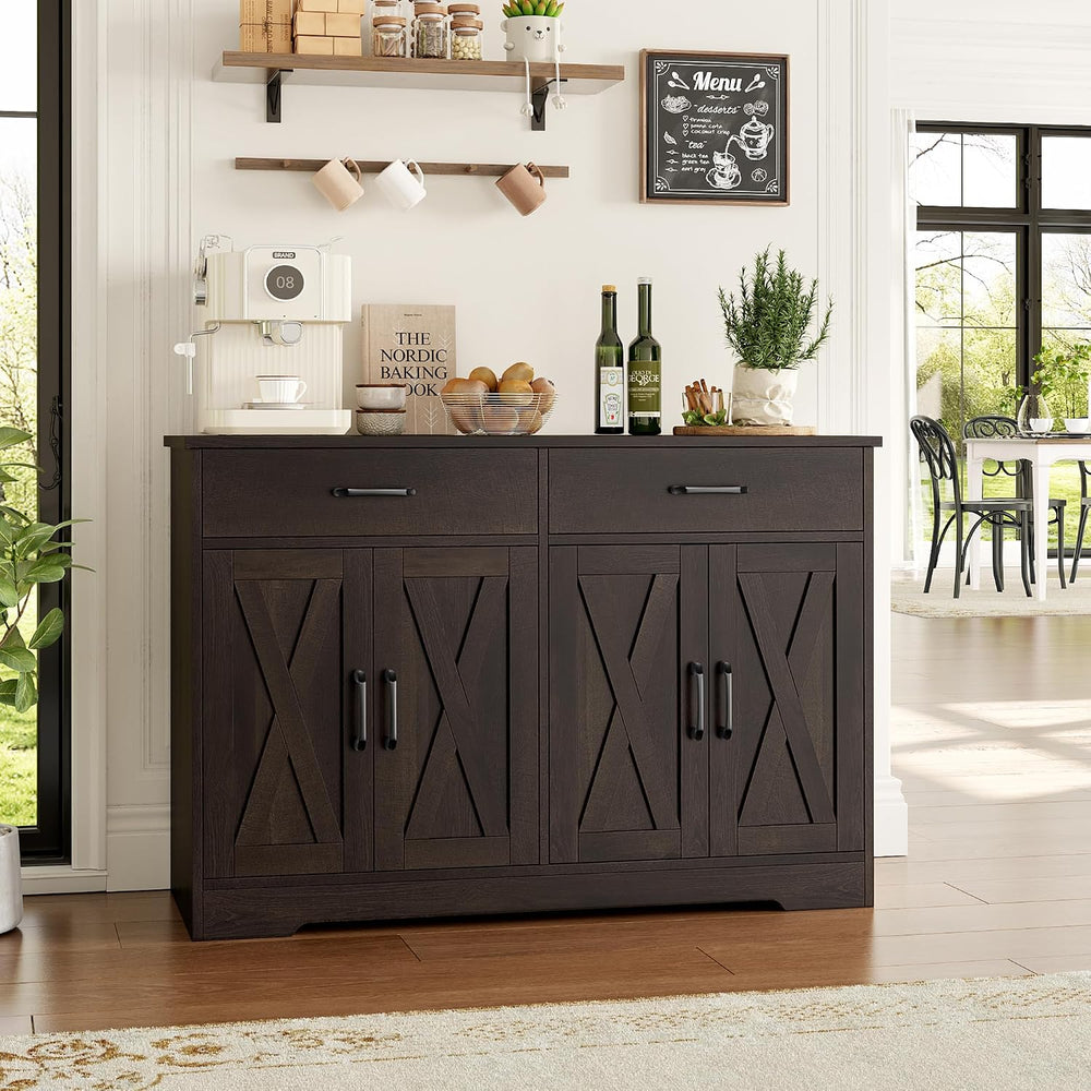 HOSTACK 47" W Kitchen Sideboard Buffet Cabinet with Storage Drawers, Bro...