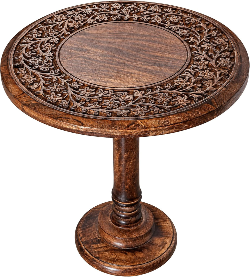 Alpha Living Home Farmhouse End Table, Burnt Brown Flowers