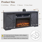 JXQTLINGMU Farmhouse Fireplace TV Stand for 80 Inch TV, 32" Tall Entertainment Center w/Drawer & Sliding Barn Door, 70 Inch Highboy Media Console for Living Room, Black