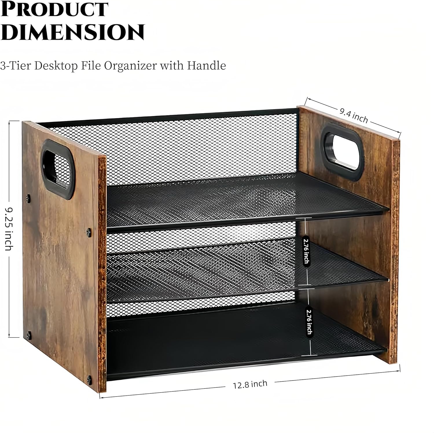 Wood Desk Organizer - 3-Tier Desktop File Organizer, Wooden Paper Tray, Office Desk Organzier and Accessories for Papers, Mail, Notebooks, Stationery