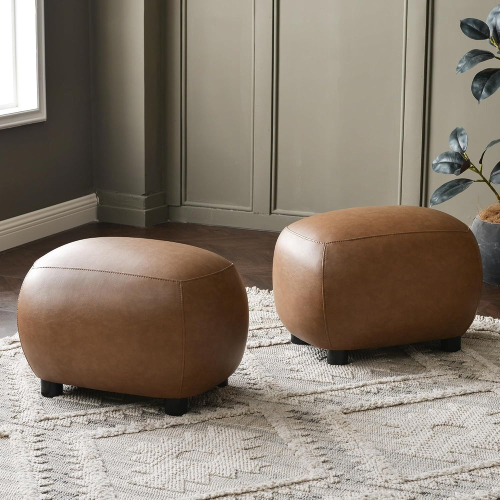 KINWELL 23" Wide Faux Leather Upholstered Ottoman Set of 2, Camel | Livi...
