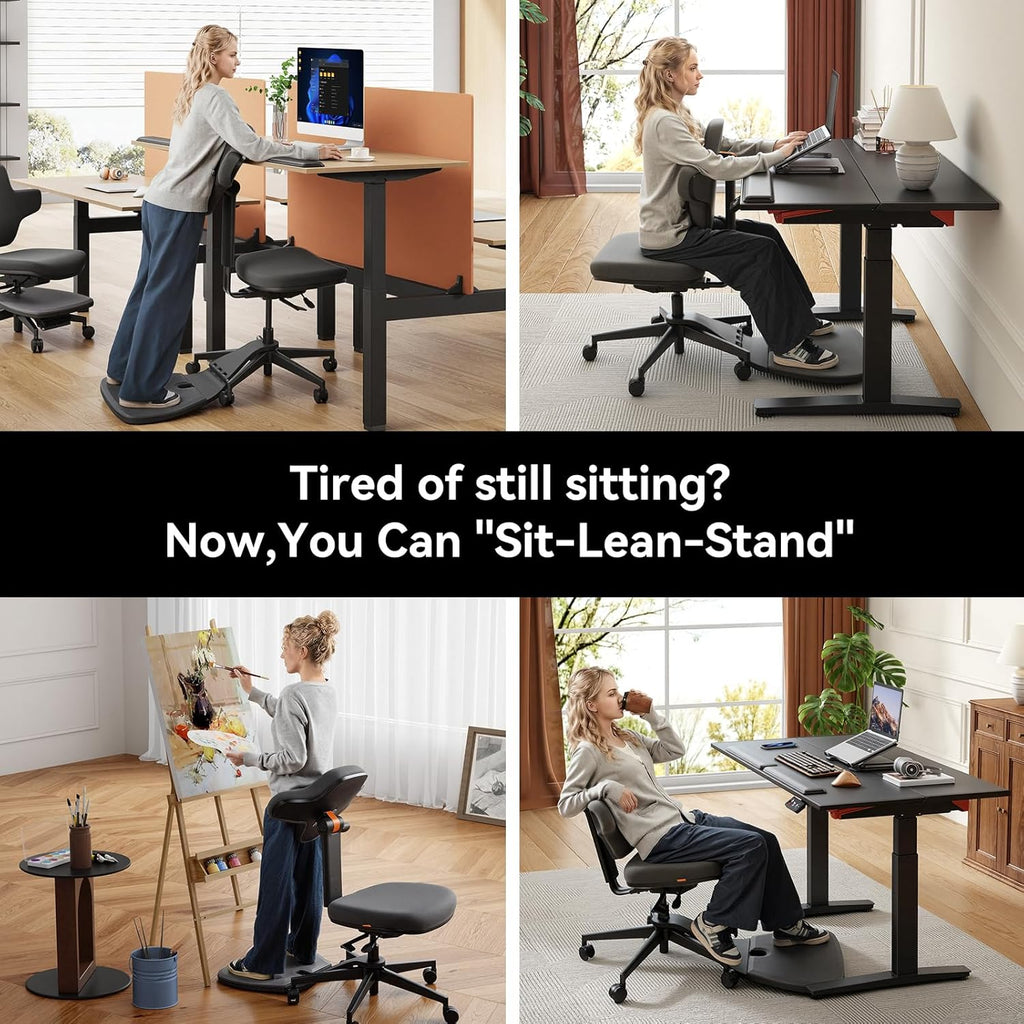 Newtral Standing Mate Chair, 6-in-1 Ergonomic Office Chair with 167° Lockable Flip Backrest, Multi-Position Stool for Standing Desk, Active Posture Support for Sit-Stand-Lean,Wide Seat