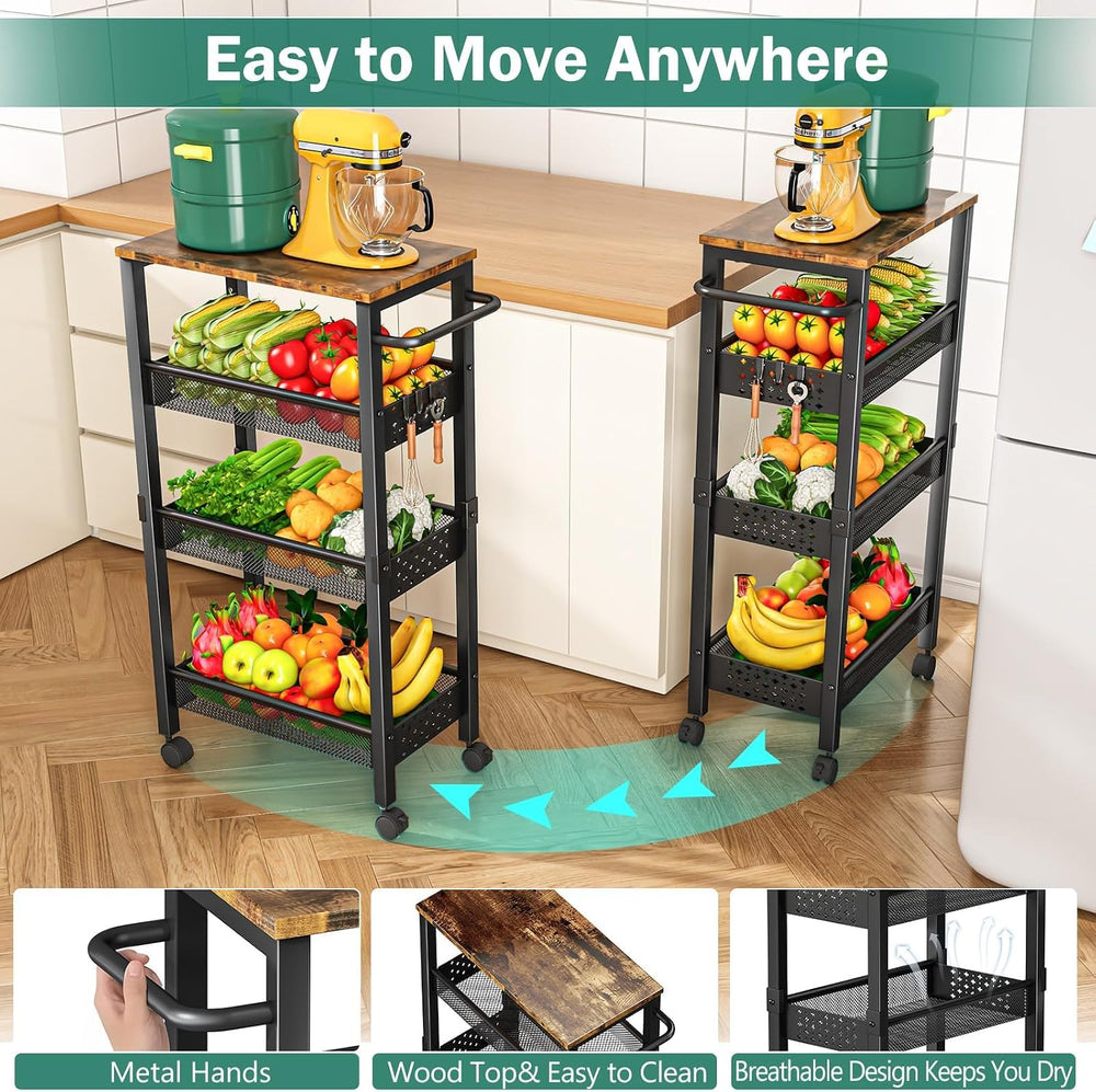 Vivihomety 4-Tier Laundry Utility Rolling Cart with Wheels, Metal | Narrow 8....