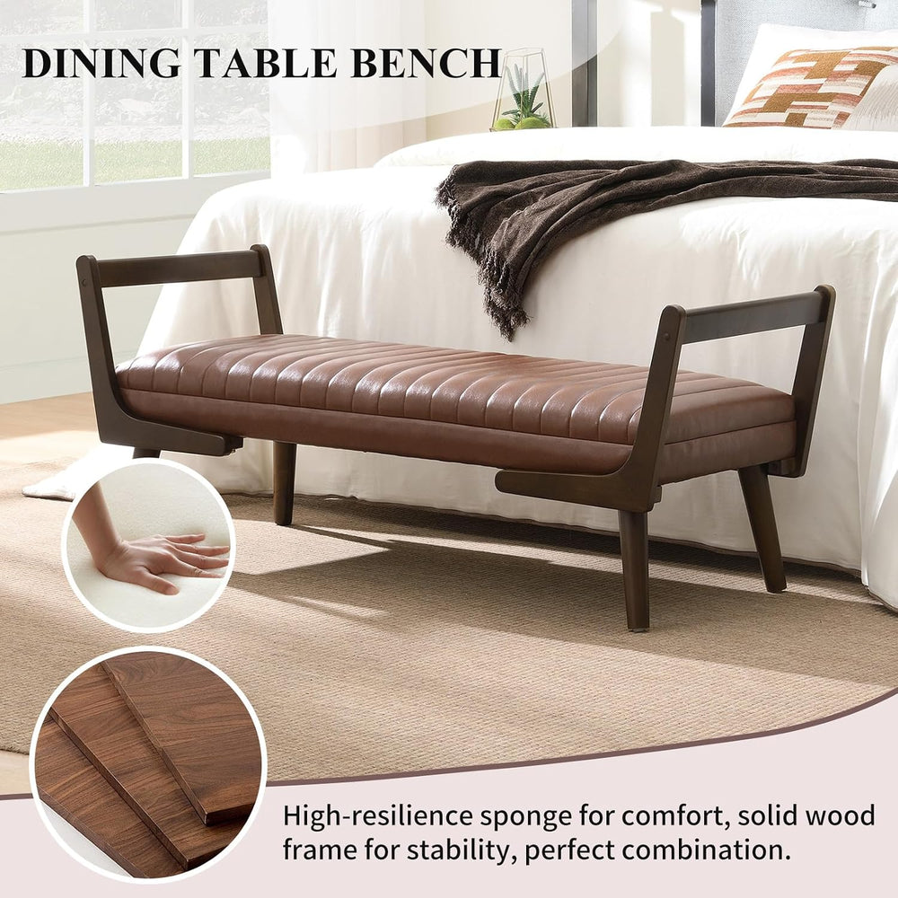 52" Rectangle Ottoman Bench, PU Leather Upholstered Dining Table Bench w...