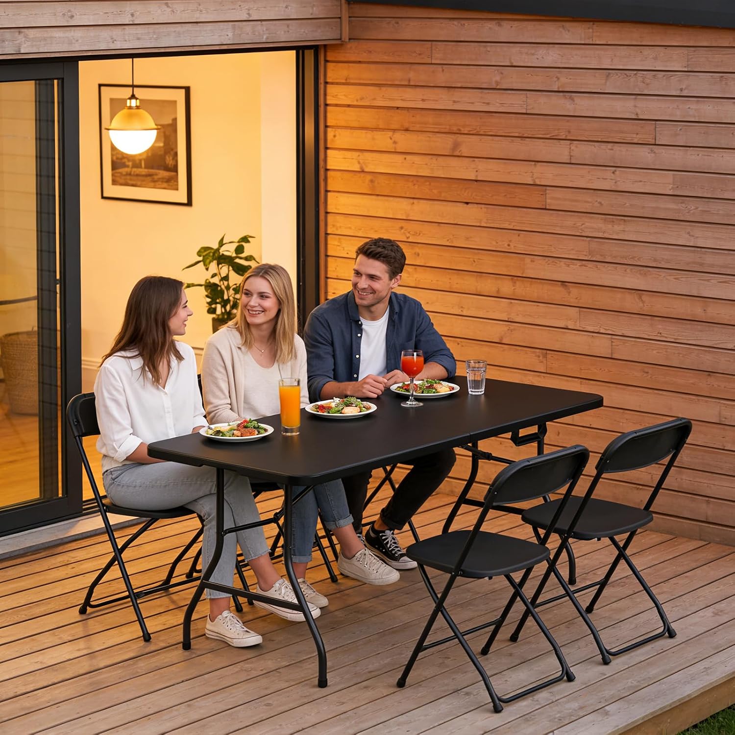 Folding Table 6FT Heavy Duty Plastic Table with Handle, Foldable&Portable, Fold-in-Half Utility Tables for Outdoor, Dining, Wedding, Events, Indoor, Picnic, Camping, Party, Black