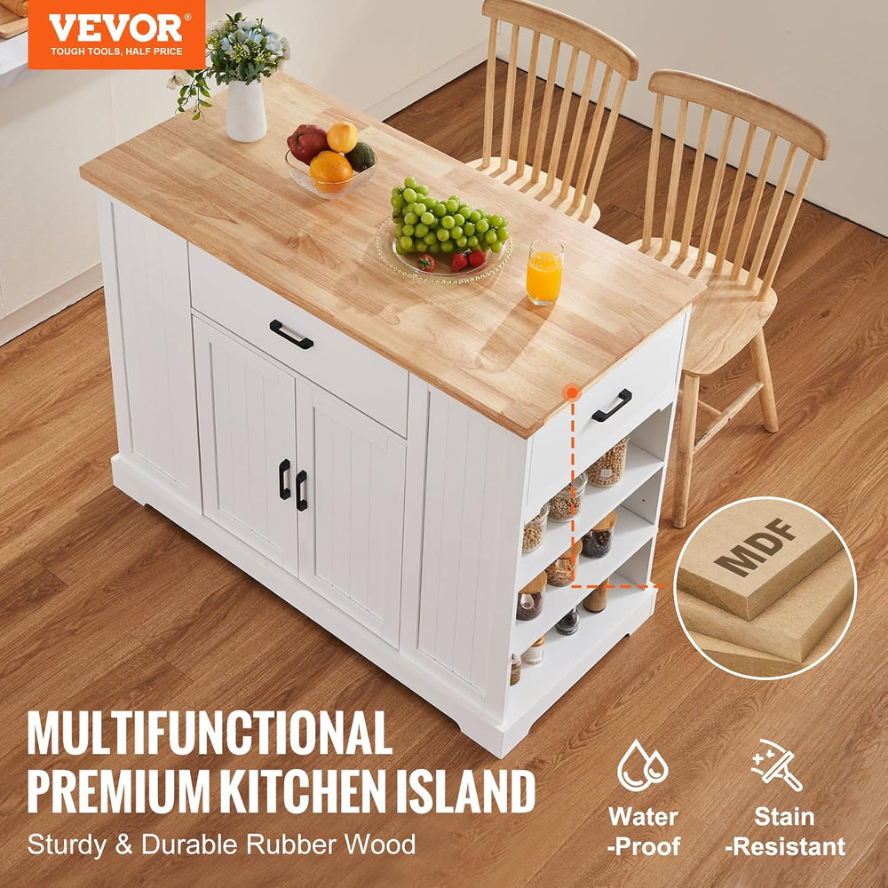 VEVOR 46" Wood Top Breakfast Bar with Storage Cabinet, Farmhouse Kitchen...