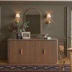 win2win 63" Fluted Sideboard Buffet Cabinet with Faux Marble Top, Mid Century Modern Credenza with Storage, Wood Media TV Console Accent Cabinet for Living Room Kitchen Hallway, Walnut