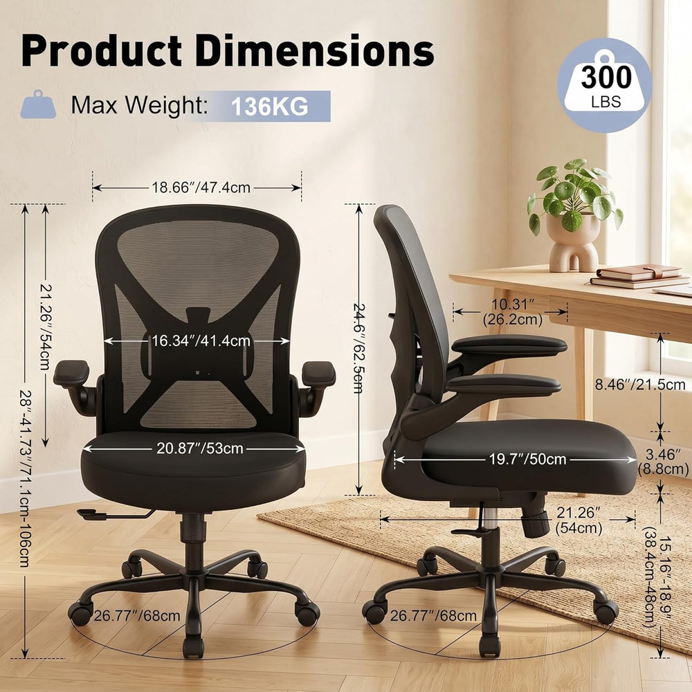 Ergonomic Office Chair with 90° Flip-up Armrests and Adjustable Lumbar Suppor...