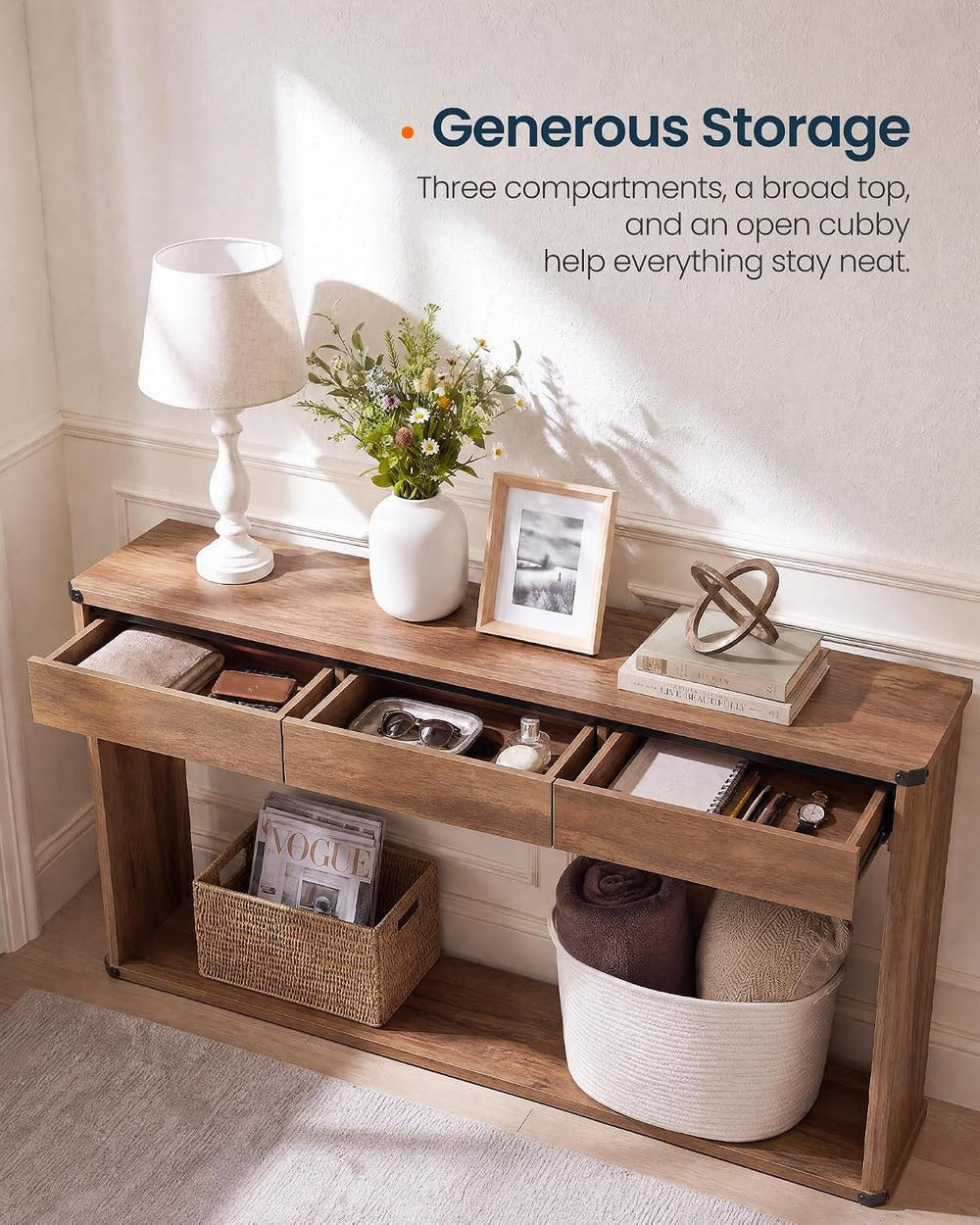 SONGMICS HOME 63.2" Console Table with 3 Drawers and Bottom Shelf | Narr...