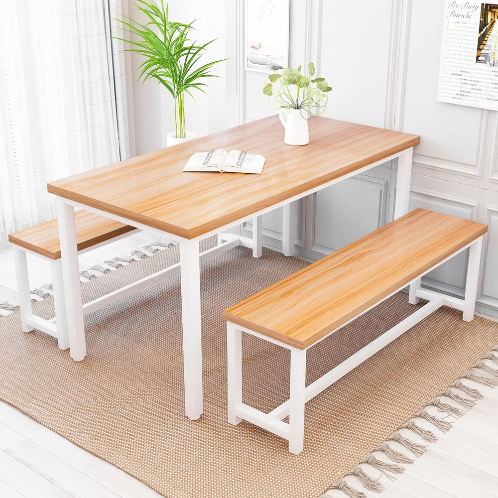 Recaceik Dining Table Set for 4 Kitchen Dining Room Set with 2 Dinner Benches...