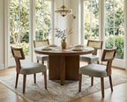 Modern Dining Chairs, Set of 4 - Rattan Back, Pu Leather Upholstered, Kitchen Chairs with Solid Wood Frame, Grey