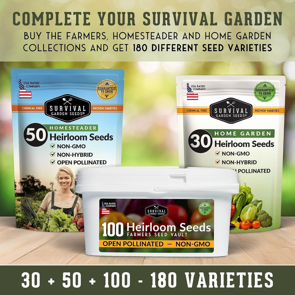 Farmer Seed Vault – 100 Packs of Seed for Heirloom Vegetable Gardens