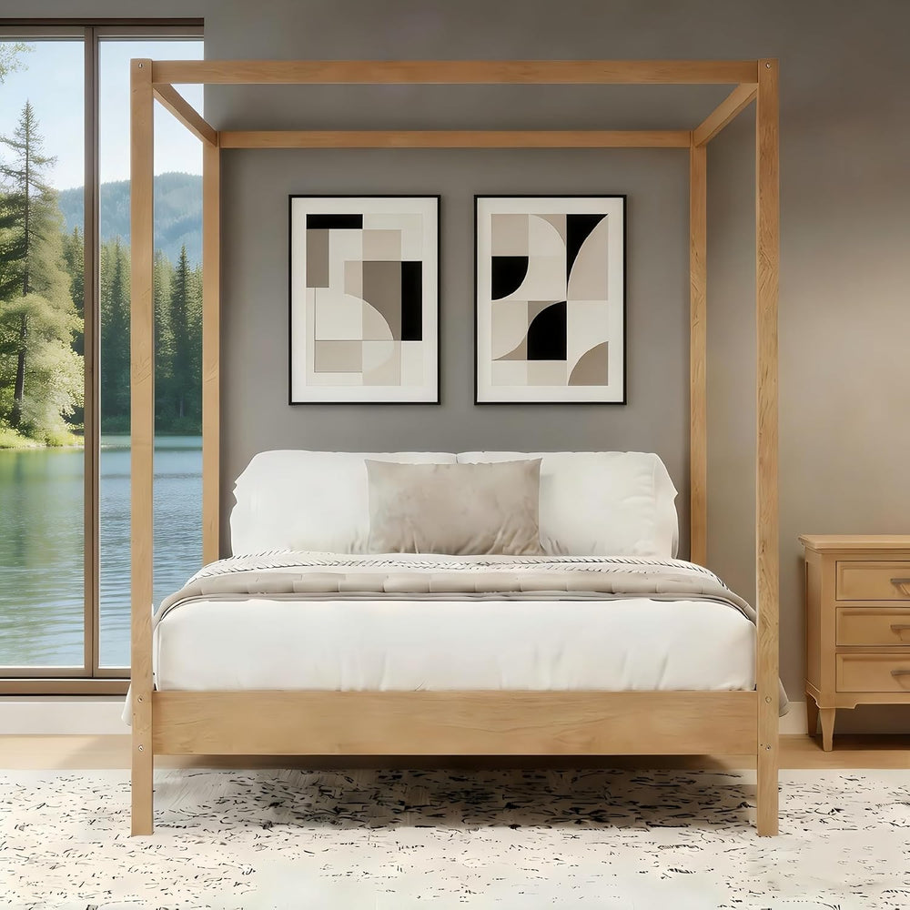 LUMISOL King Size Canopy Bed Frame, Solid Wood 4 Poster Canopy Platform Bed F...