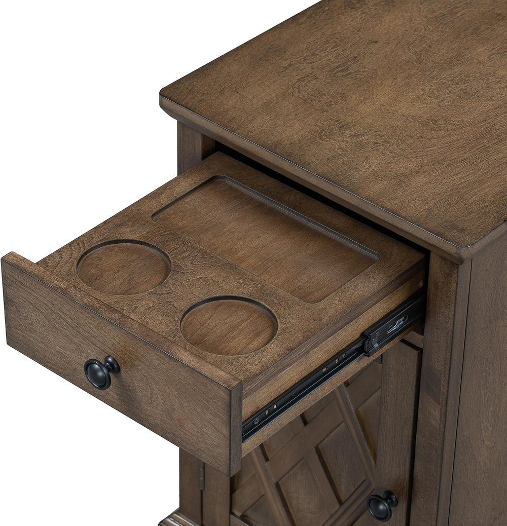 Merax Vintage End Table with Charging Station, Narrow Side Table with Cup Hol...