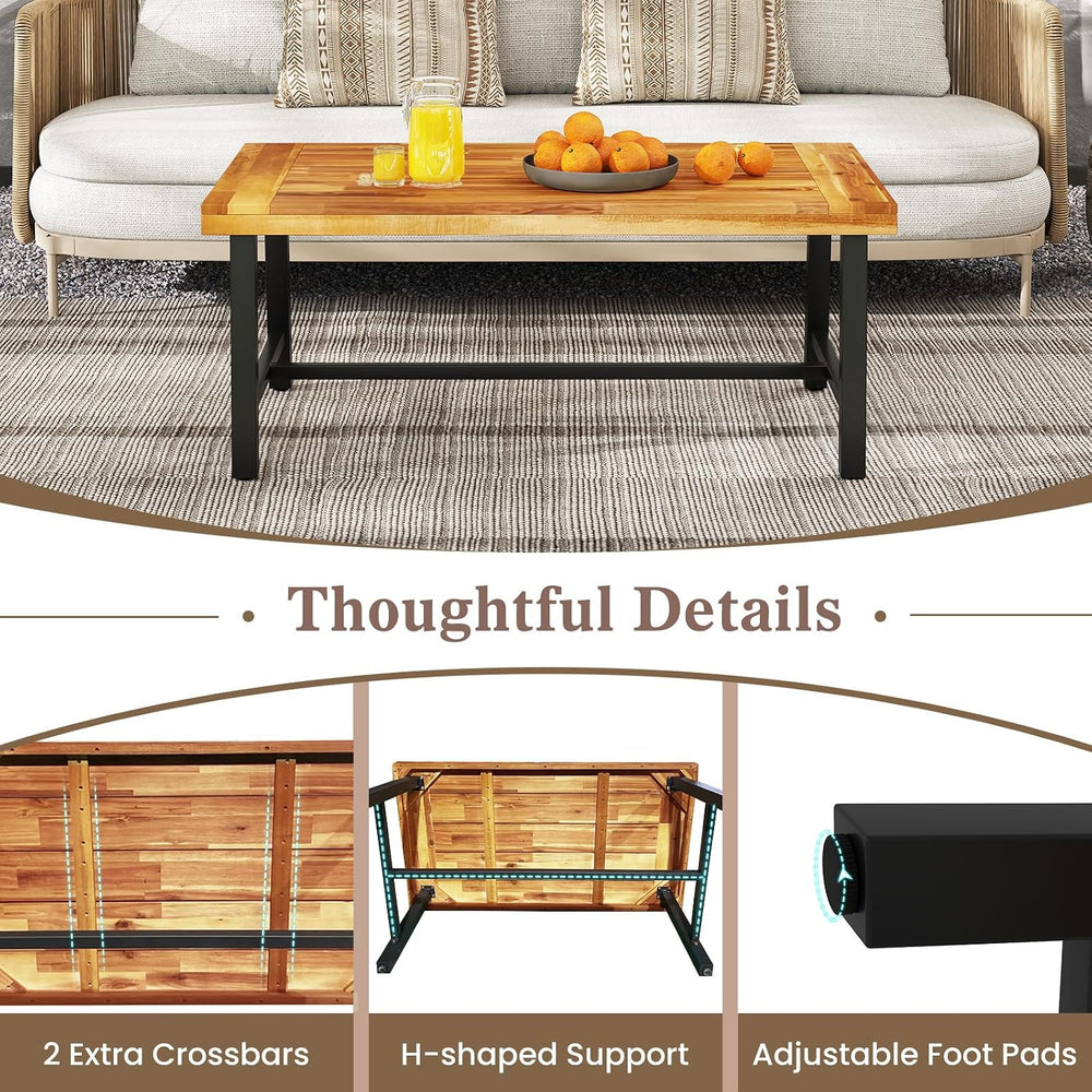 HAPPYGRILL Acacia Wood Patio Coffee Table, Outdoor Rectangular Center Table w...