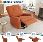 Garvee Nursery Recliner Chair, 360° Swivel Rocking Glider Chair for Adults with Adjustable Backrest & Footrest, Upholstered Armchair for Living Rooms, Bedrooms, Apartments, Orange