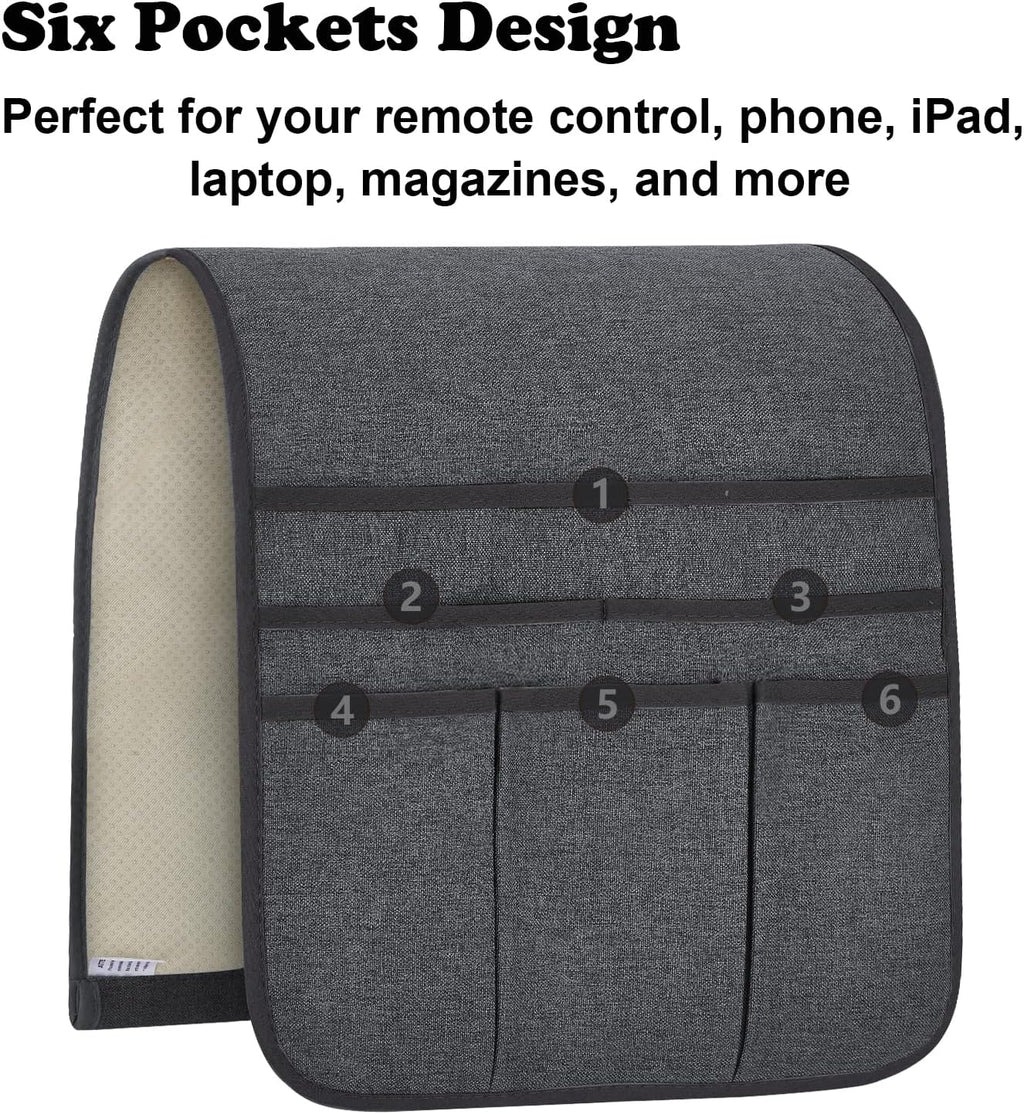 Teniux Remote Control Holder Armchair Caddy for Recliner Couch, Non-Slip Armrest Organizer with 5 Pockets for Magazine, Tablet, Phone, iPad (Dark Grey)