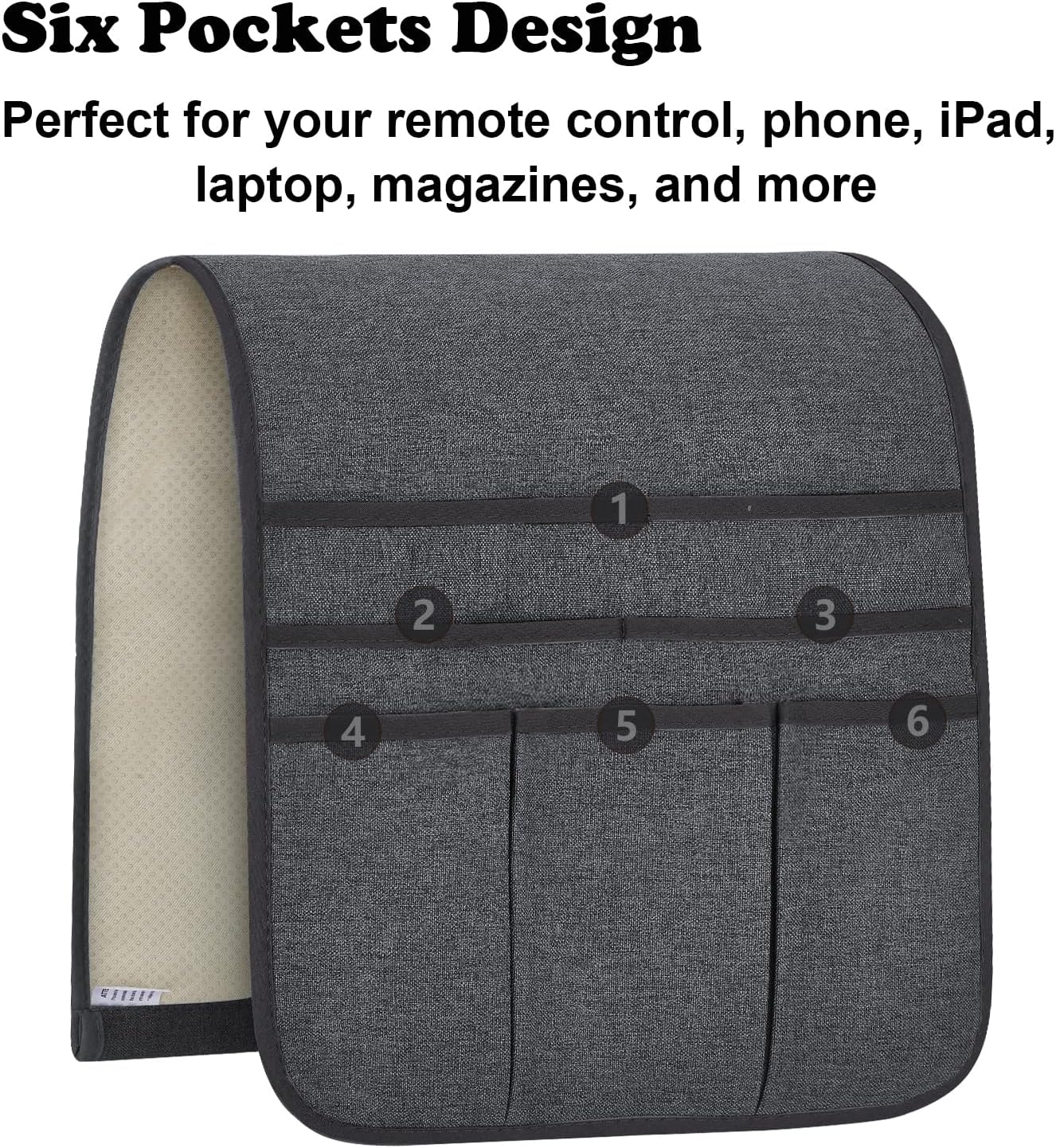 Teniux Remote Control Holder Armchair Caddy for Recliner Couch, Non-Slip Armrest Organizer with 5 Pockets for Magazine, Tablet, Phone, iPad (Dark Grey)