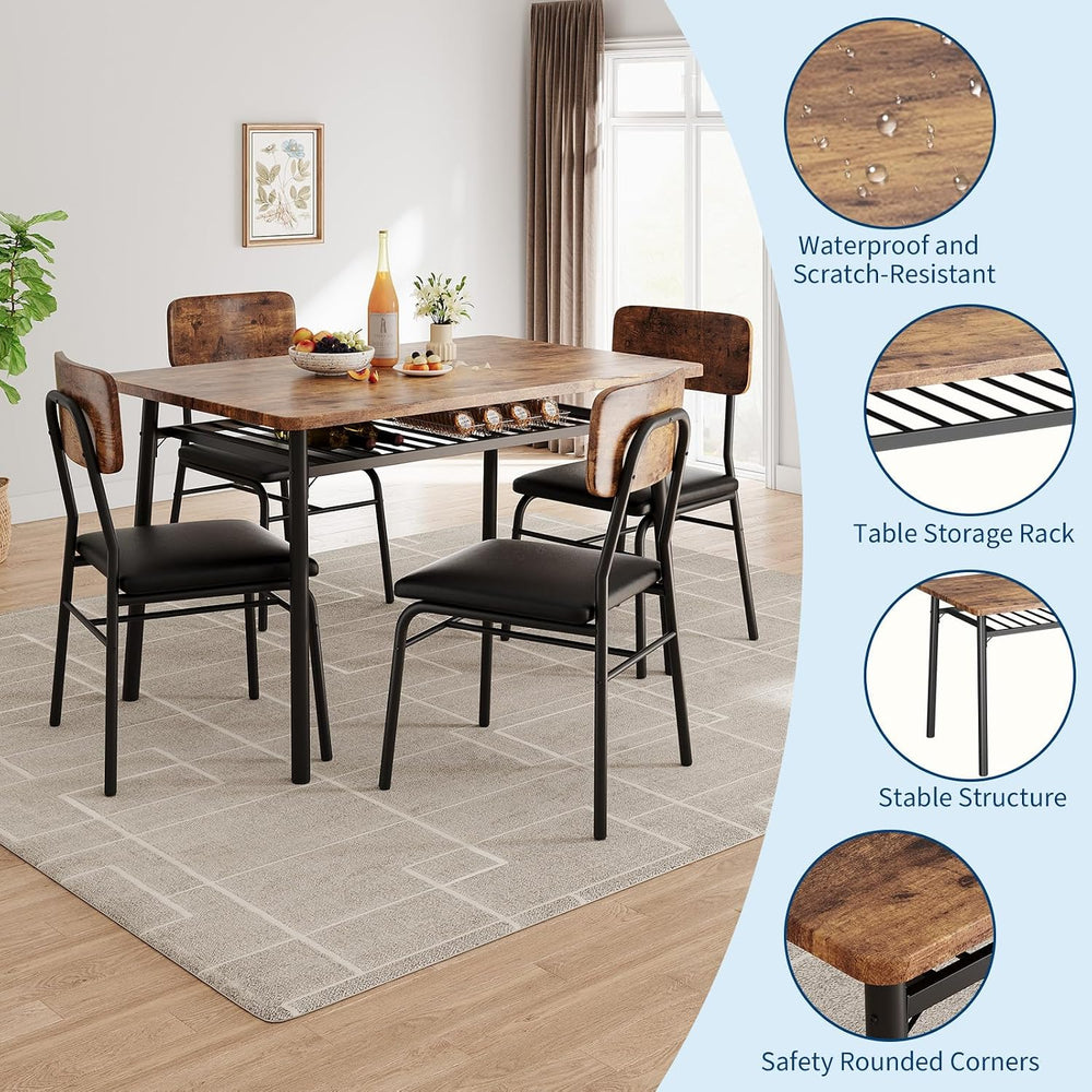GarveeHome Dining Table Set for 4 with Storage Rack, Brown | 5-Piece Kitchen ...