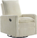 Oxford Baby Uptown Upholstered Glider Recliner Rocking Chair 360° Swivel for Nursery and Living Room - Corduroy, Pearl White