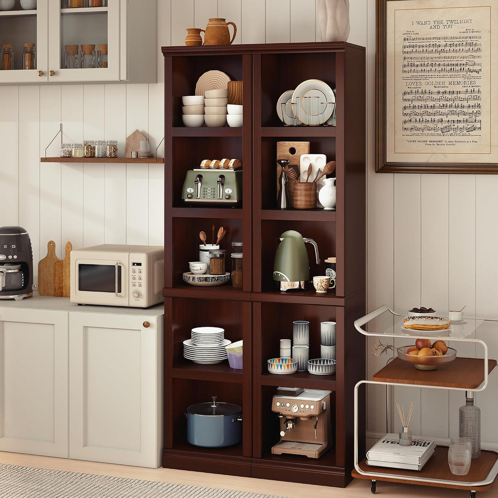 70" Tall Mahogany Bookcase, 5 Tiers Narrow Bookshelf for Living Room | 15" Wide Book shelf, Book Case for Hallway Kitchen Home Office Bathroom, Open Storage Organizer with Adjustable Shelf