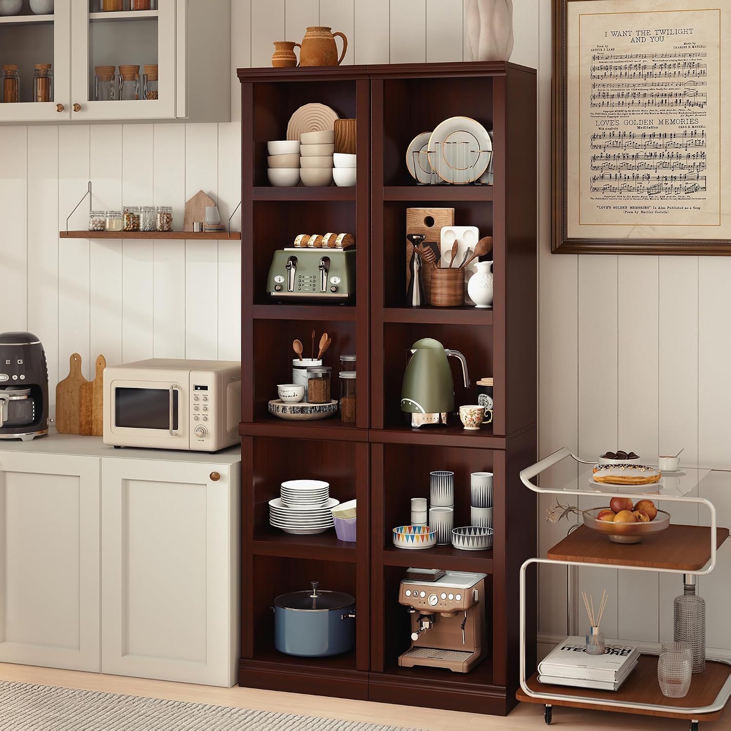 70" Tall Mahogany Bookcase, 5 Tiers Narrow Bookshelf for Living Room | 15" Wide Book shelf, Book Case for Hallway Kitchen Home Office Bathroom, Open Storage Organizer with Adjustable Shelf