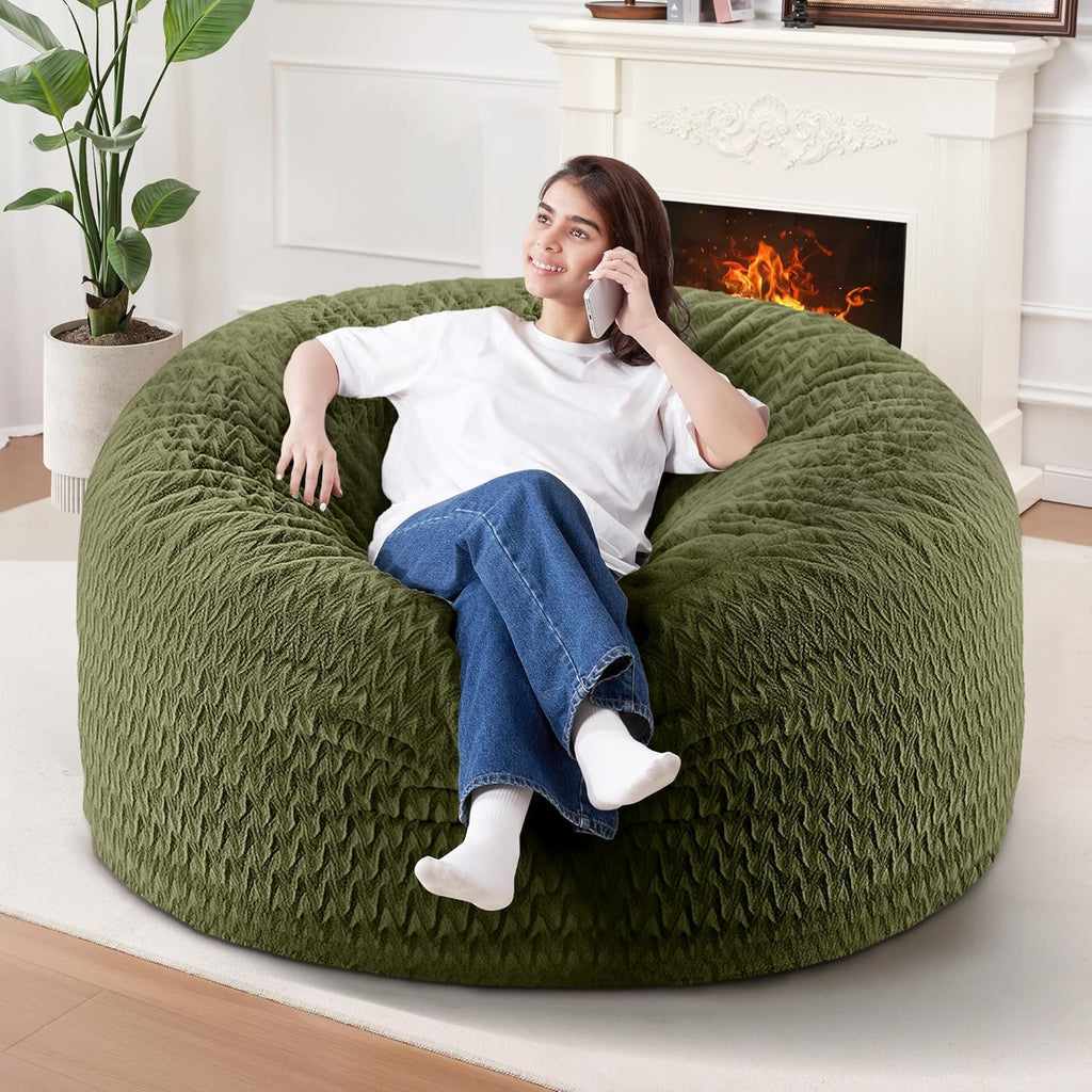 3FT Bean Bag Chair,Giant Bean Bag Chairs for Adults,Big Bean Bags with Memory Foam Filled, Large Beanbag Chairs with Chevron Plush Cover-Green