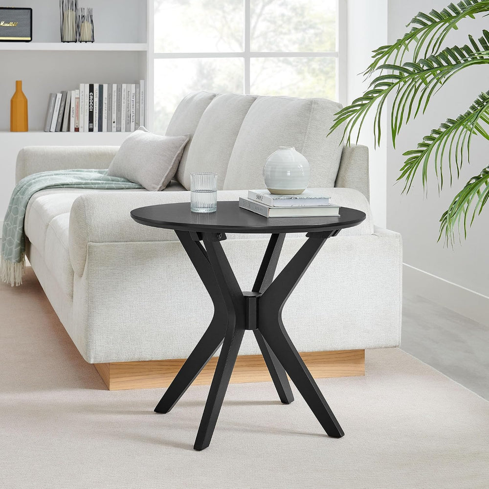 Modway Crossroads 24” Round Wood Side Table, Ash Wood Veneer in Black