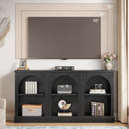 Tribesigns TV Stand for 55/60/65 Inch TV, Farmhouse Entertainment Center with Storage Cabinets, Modern Media Television Console Table for Living Room Bedroom, Black