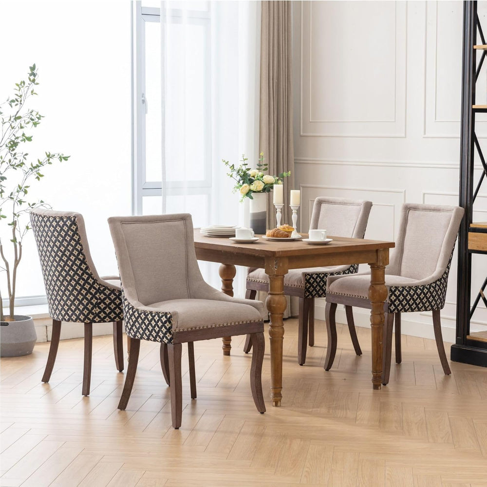 Farmhouse Dining Chairs Set of 2, Upholstered Fabric Dining Room Accent Chair...