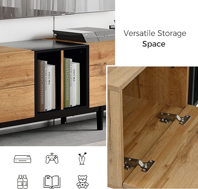 Modern 76.8" TV Stand for TVs Up to 80", Wooden Entertainment Center with 3 Cabinets & Open Shelves, Media Console with Storage for Living Room, Bedroom & Entertainment Spaces