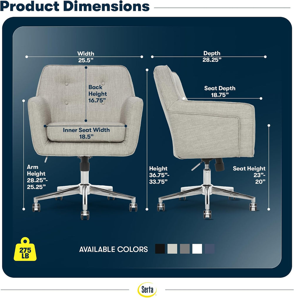Serta Ashland Home Office Desk Chair with Button Tufted Mid-Back, Memory Foam...
