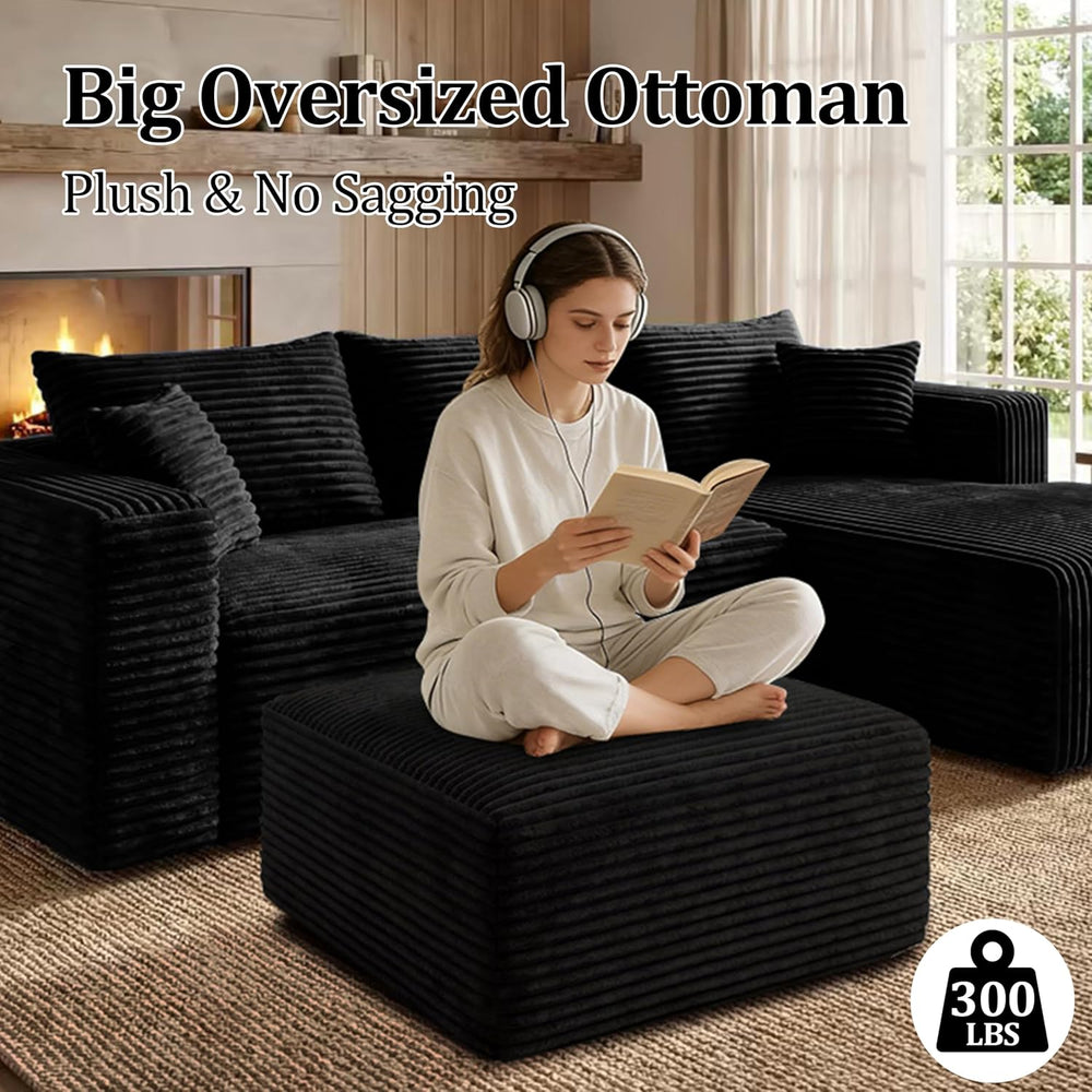 Ottoman, Modern Corduroy Cloud Foot Rest Foam Support, Oversized Modular Sect...