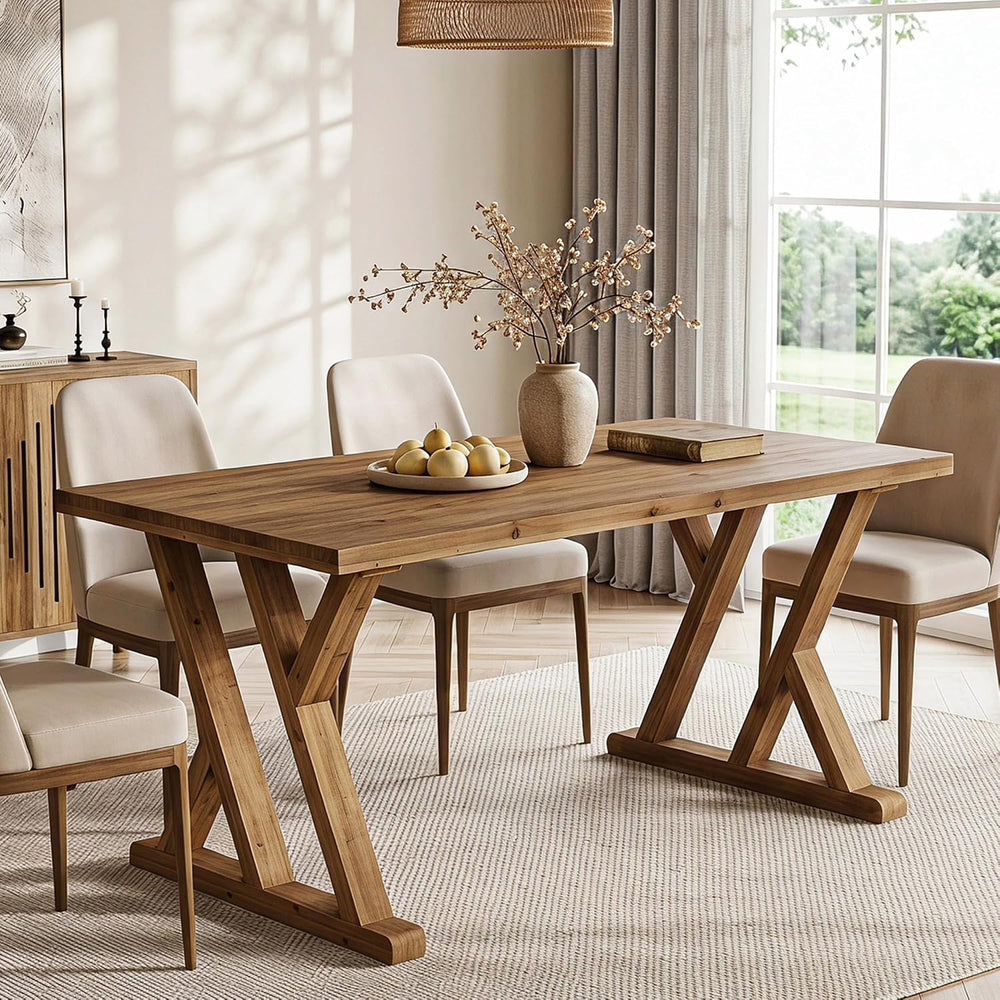 63" Farmhouse Solid Wood Dining Table for 4-6, Wooden Rectangular Rustic...