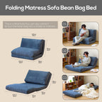 N&V Folding Matress Sofa Bean Bag Bed, Foam Filling Folding Matress Sofa, Includes Removable and Machine Washable Cover, Soft Premium Faux Fur (Small, Blue)