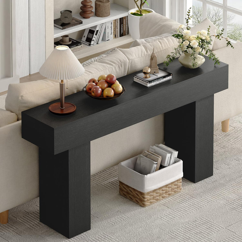63 Inch Long Console Table for Entryway, Farmhouse Wood Rectangular Sofa Tabl...
