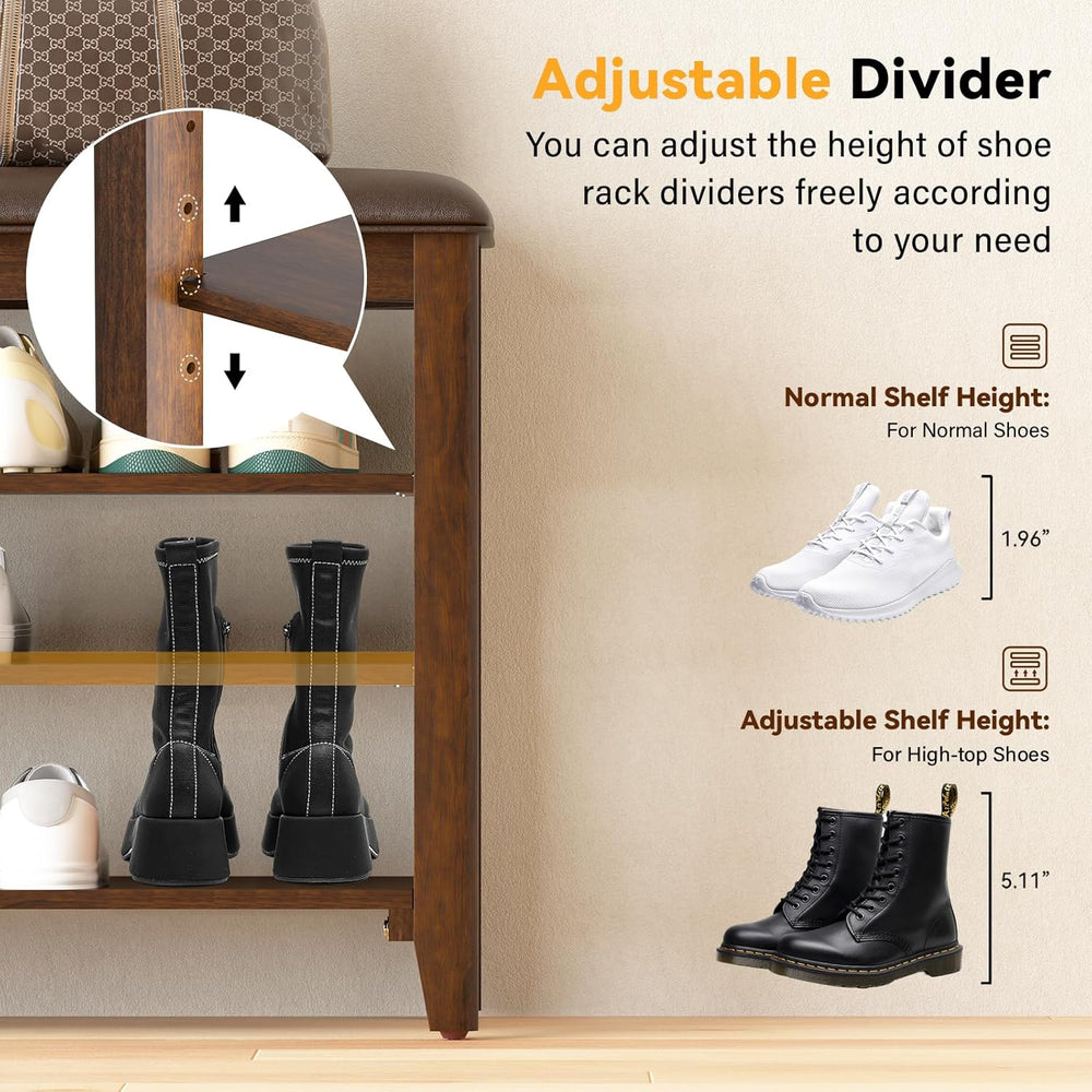 Shoe Rack Bench Entryway Storage with Leather Cushion, Shoe Organizer Bench f...