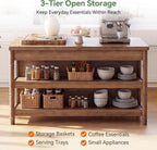63" Solid Wood Kitchen Island Table with Storage & Seating | Three-Tier Storage, Full-Length Open Shelves, Counter Stool Compatible, Elegant Turned Legs, Farmhouse Style