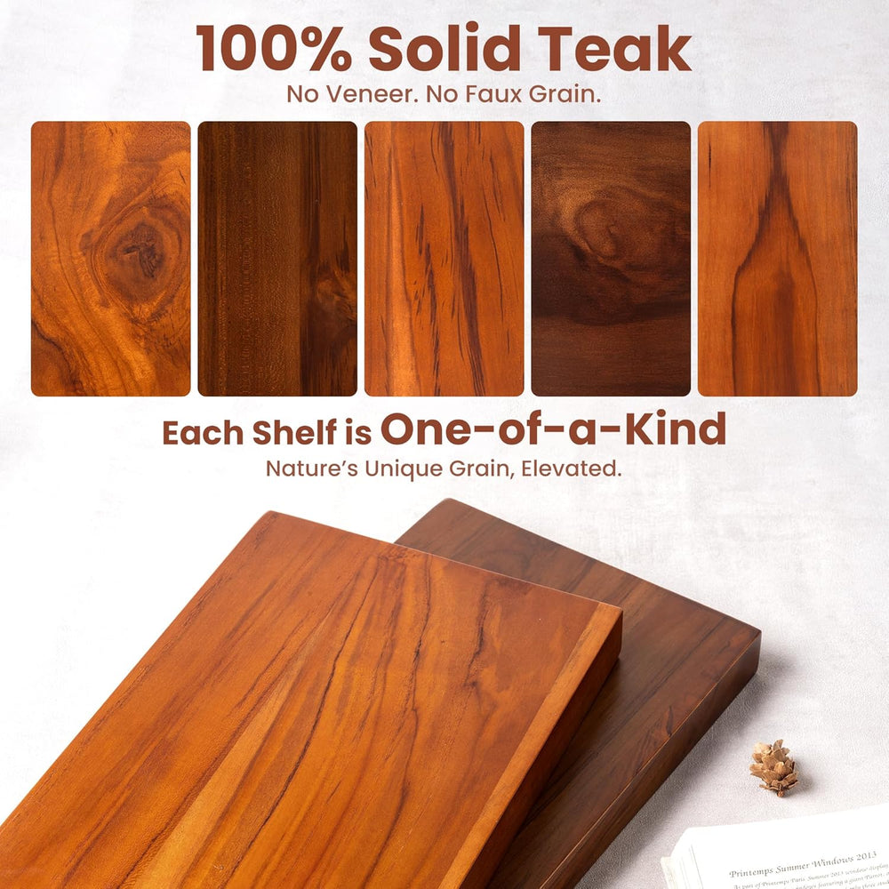 48" Solid Teak Floating Wall Shelf, Water Resistant & Sturdy Decor
