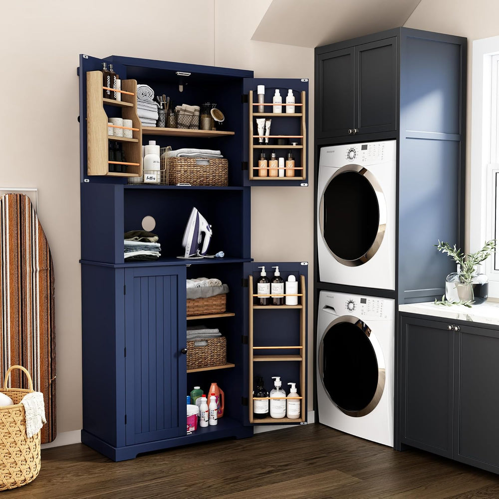 HLR 72" Freestanding Beadboard Pantry Cabinet with Microwave Shelf | Mul...