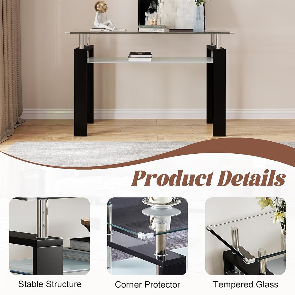 Living Room Set of 3 with Glass Coffee Table, End Table, and Console Table, M...